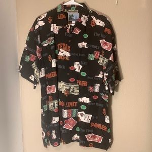 AFTCO Bluewater Poker Gambling Texas Hold'em Money Chips Cards Black Shirt Sz XL